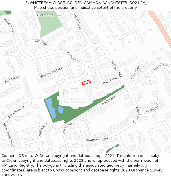 3, WHITEBEAM CLOSE, COLDEN COMMON, WINCHESTER, SO21 1AJ: Location map and indicative extent of plot