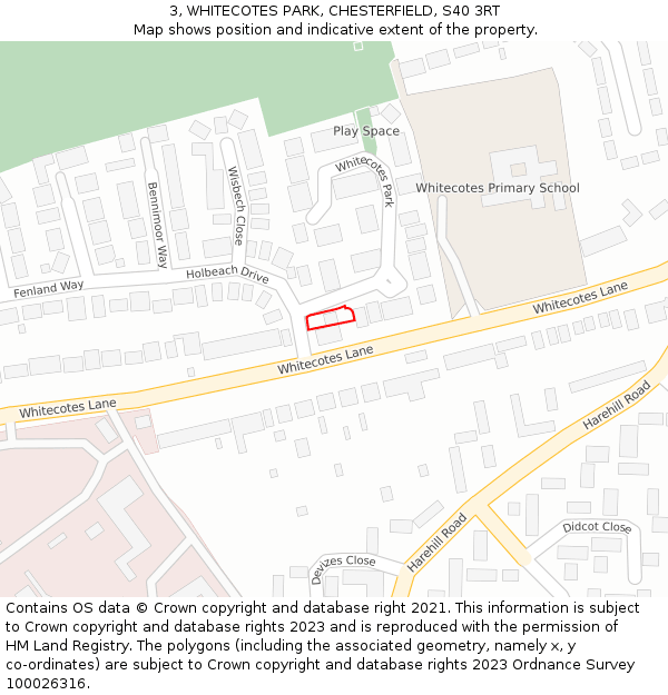 3, WHITECOTES PARK, CHESTERFIELD, S40 3RT: Location map and indicative extent of plot