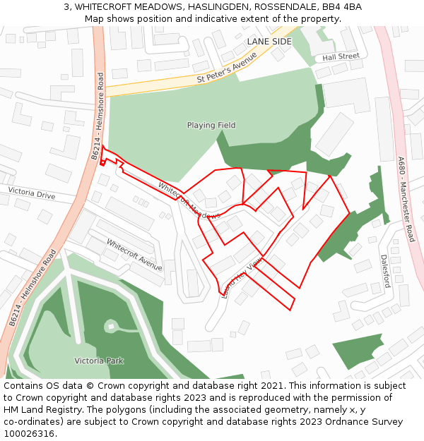 3, WHITECROFT MEADOWS, HASLINGDEN, ROSSENDALE, BB4 4BA: Location map and indicative extent of plot