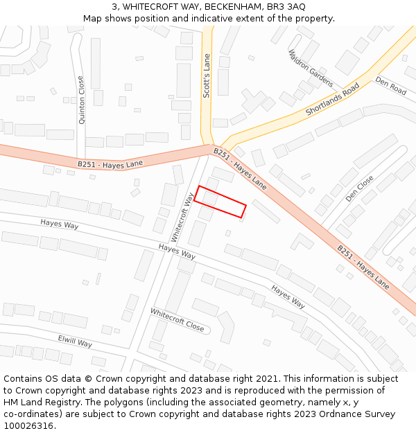 3, WHITECROFT WAY, BECKENHAM, BR3 3AQ: Location map and indicative extent of plot