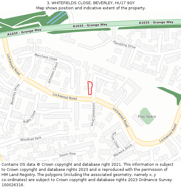 3, WHITEFIELDS CLOSE, BEVERLEY, HU17 9GY: Location map and indicative extent of plot