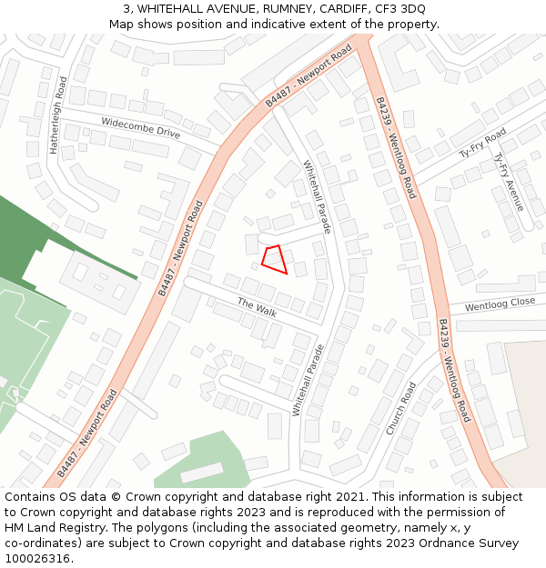 3, WHITEHALL AVENUE, RUMNEY, CARDIFF, CF3 3DQ: Location map and indicative extent of plot