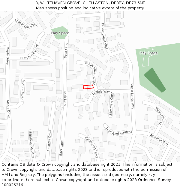 3, WHITEHAVEN GROVE, CHELLASTON, DERBY, DE73 6NE: Location map and indicative extent of plot