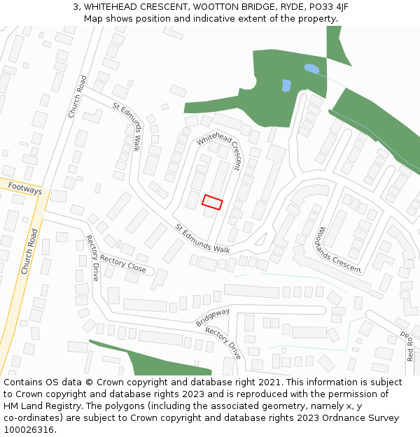 3, WHITEHEAD CRESCENT, WOOTTON BRIDGE, RYDE, PO33 4JF: Location map and indicative extent of plot