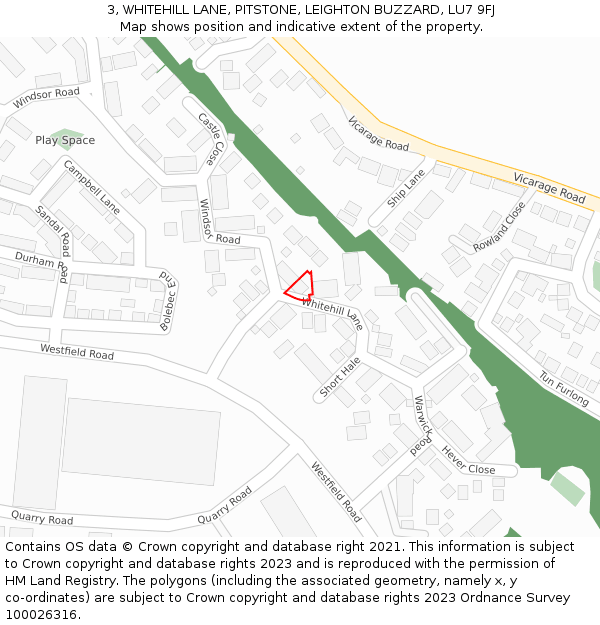 3, WHITEHILL LANE, PITSTONE, LEIGHTON BUZZARD, LU7 9FJ: Location map and indicative extent of plot