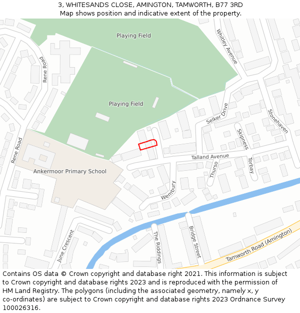 3, WHITESANDS CLOSE, AMINGTON, TAMWORTH, B77 3RD: Location map and indicative extent of plot