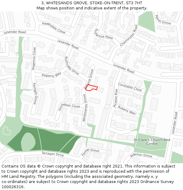 3, WHITESANDS GROVE, STOKE-ON-TRENT, ST3 7HT: Location map and indicative extent of plot