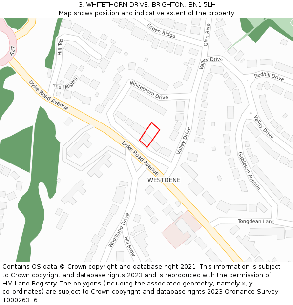 3, WHITETHORN DRIVE, BRIGHTON, BN1 5LH: Location map and indicative extent of plot