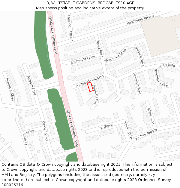 3, WHITSTABLE GARDENS, REDCAR, TS10 4GE: Location map and indicative extent of plot