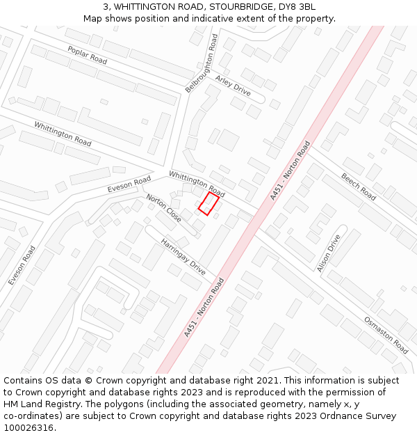 3, WHITTINGTON ROAD, STOURBRIDGE, DY8 3BL: Location map and indicative extent of plot