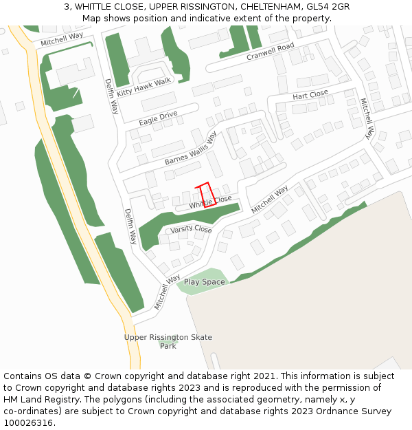 3, WHITTLE CLOSE, UPPER RISSINGTON, CHELTENHAM, GL54 2GR: Location map and indicative extent of plot