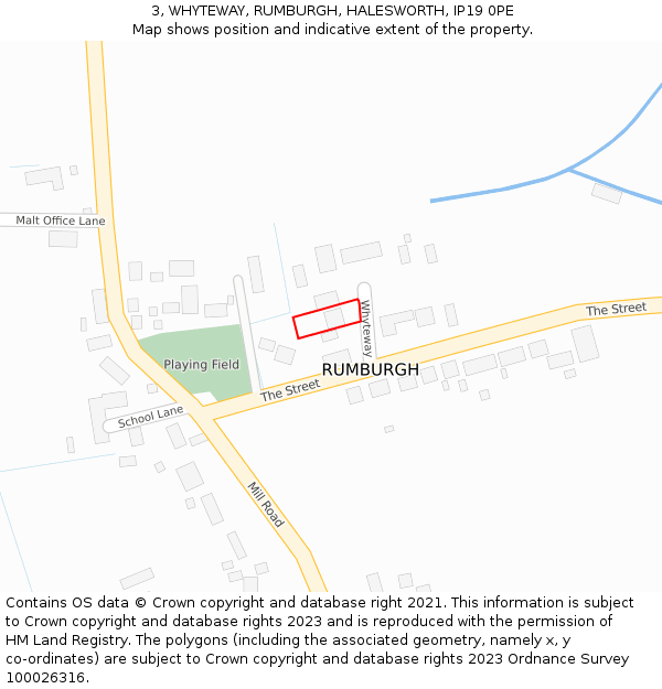 3, WHYTEWAY, RUMBURGH, HALESWORTH, IP19 0PE: Location map and indicative extent of plot