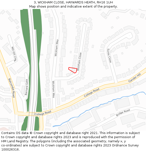 3, WICKHAM CLOSE, HAYWARDS HEATH, RH16 1UH: Location map and indicative extent of plot