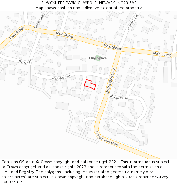 3, WICKLIFFE PARK, CLAYPOLE, NEWARK, NG23 5AE: Location map and indicative extent of plot