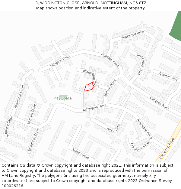 3, WIDDINGTON CLOSE, ARNOLD, NOTTINGHAM, NG5 8TZ: Location map and indicative extent of plot