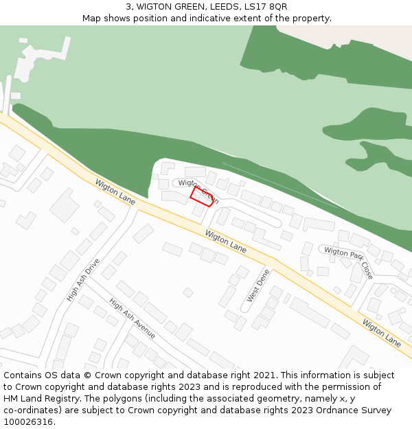 3, WIGTON GREEN, LEEDS, LS17 8QR: Location map and indicative extent of plot