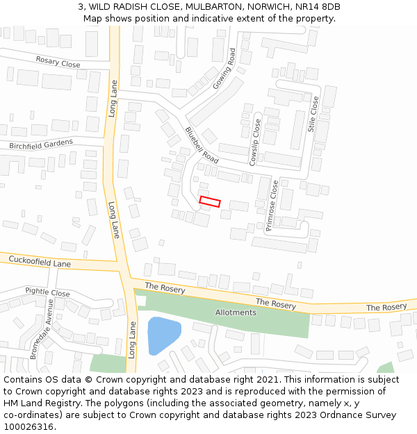 3, WILD RADISH CLOSE, MULBARTON, NORWICH, NR14 8DB: Location map and indicative extent of plot