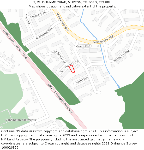 3, WILD THYME DRIVE, MUXTON, TELFORD, TF2 8RU: Location map and indicative extent of plot