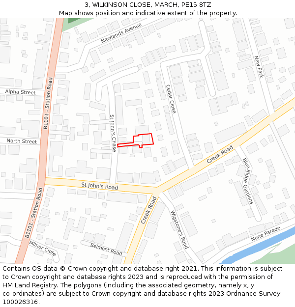 3, WILKINSON CLOSE, MARCH, PE15 8TZ: Location map and indicative extent of plot