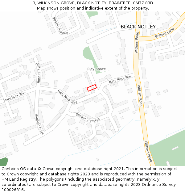 3, WILKINSON GROVE, BLACK NOTLEY, BRAINTREE, CM77 8RB: Location map and indicative extent of plot