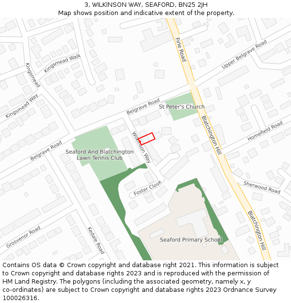 3, WILKINSON WAY, SEAFORD, BN25 2JH: Location map and indicative extent of plot