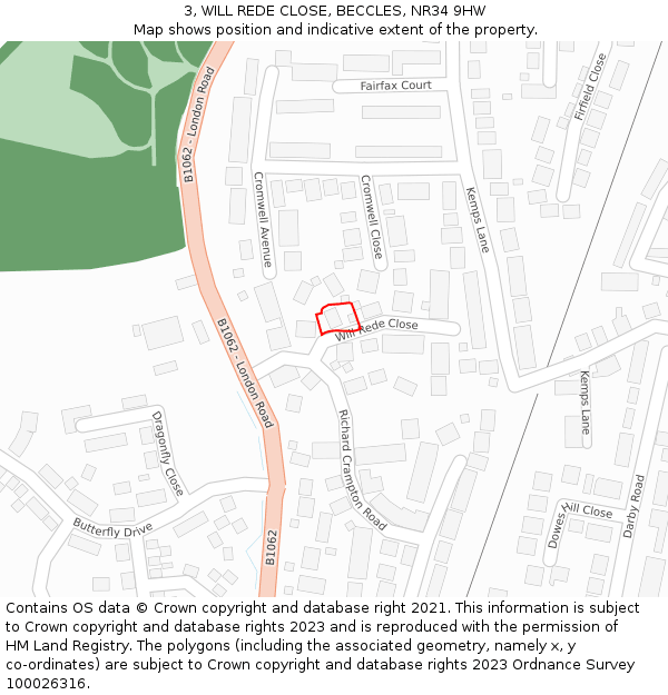 3, WILL REDE CLOSE, BECCLES, NR34 9HW: Location map and indicative extent of plot