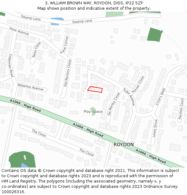 3, WILLIAM BROWN WAY, ROYDON, DISS, IP22 5ZF: Location map and indicative extent of plot
