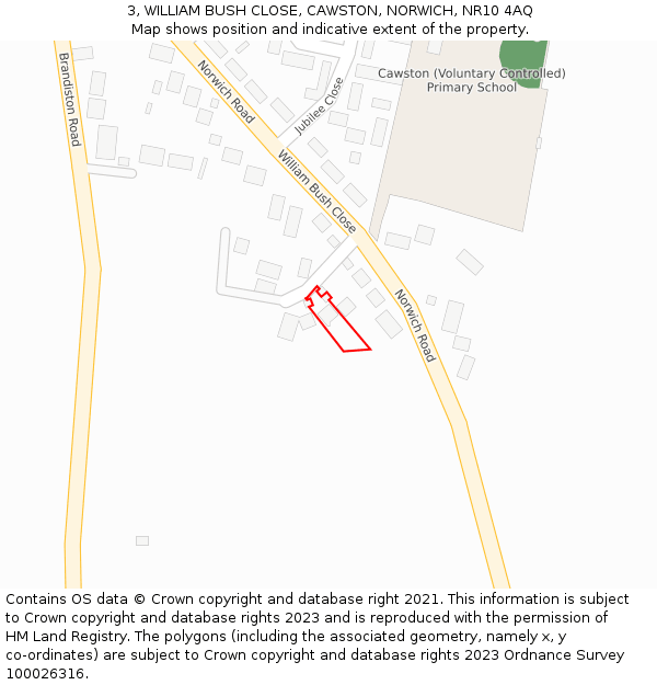 3, WILLIAM BUSH CLOSE, CAWSTON, NORWICH, NR10 4AQ: Location map and indicative extent of plot