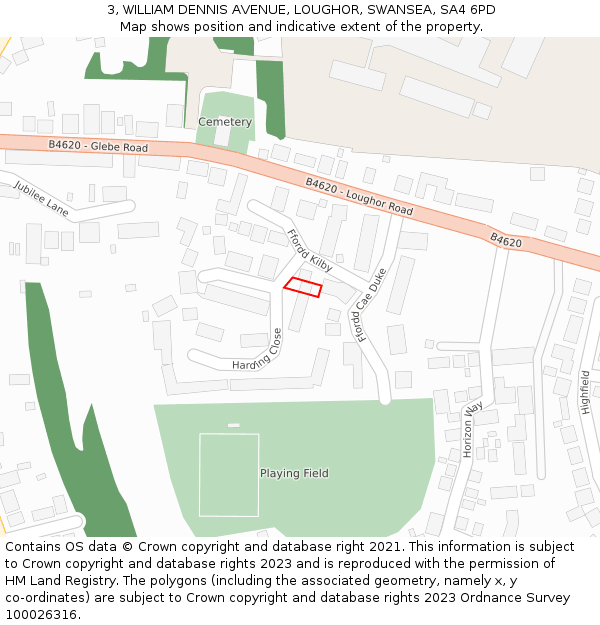 3, WILLIAM DENNIS AVENUE, LOUGHOR, SWANSEA, SA4 6PD: Location map and indicative extent of plot