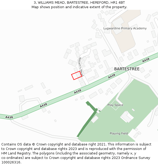 3, WILLIAMS MEAD, BARTESTREE, HEREFORD, HR1 4BT: Location map and indicative extent of plot