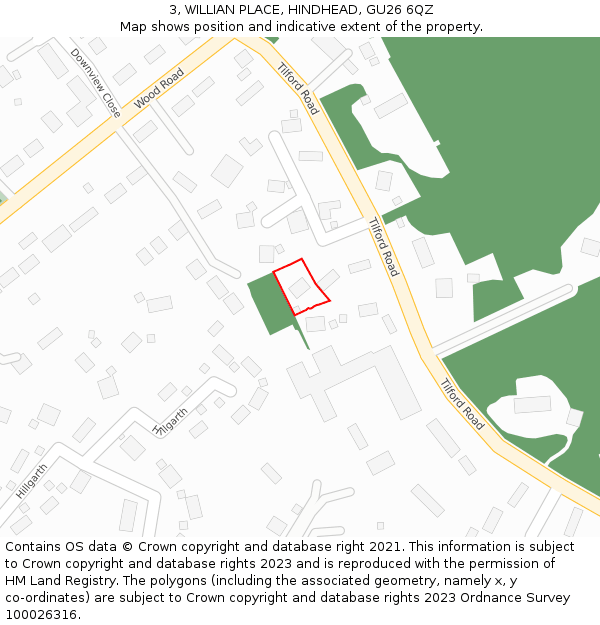 3, WILLIAN PLACE, HINDHEAD, GU26 6QZ: Location map and indicative extent of plot