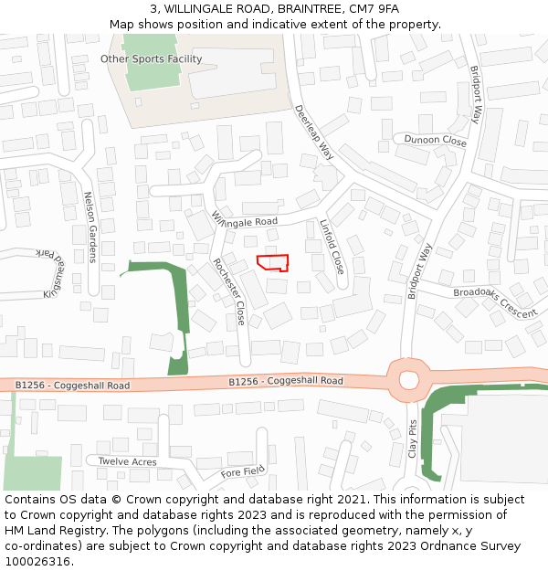 3, WILLINGALE ROAD, BRAINTREE, CM7 9FA: Location map and indicative extent of plot