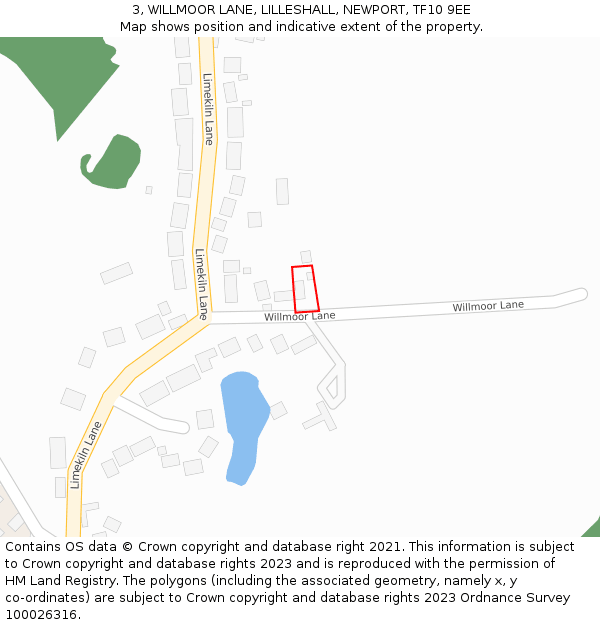 3, WILLMOOR LANE, LILLESHALL, NEWPORT, TF10 9EE: Location map and indicative extent of plot