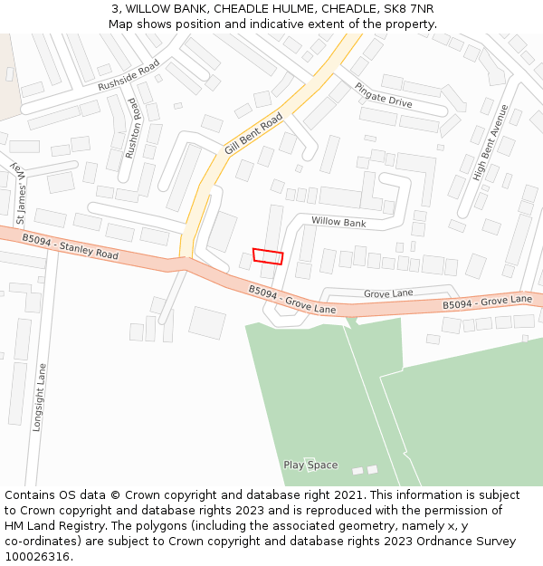 3, WILLOW BANK, CHEADLE HULME, CHEADLE, SK8 7NR: Location map and indicative extent of plot