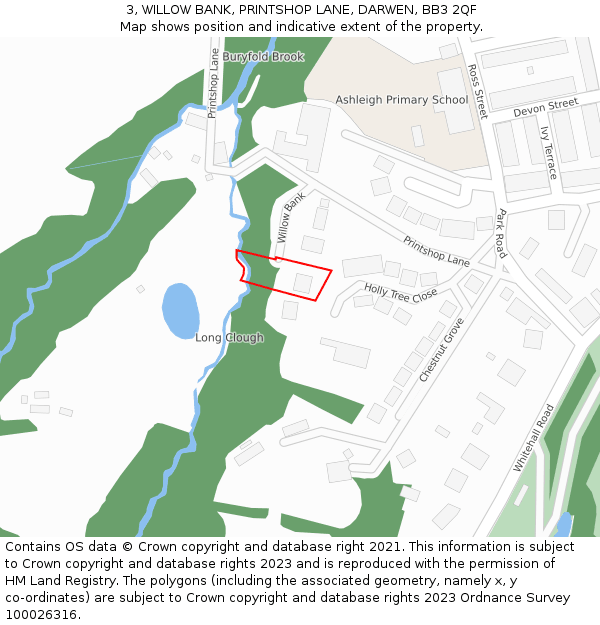 3, WILLOW BANK, PRINTSHOP LANE, DARWEN, BB3 2QF: Location map and indicative extent of plot