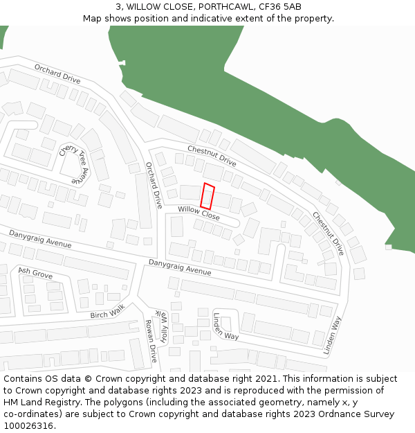 3, WILLOW CLOSE, PORTHCAWL, CF36 5AB: Location map and indicative extent of plot