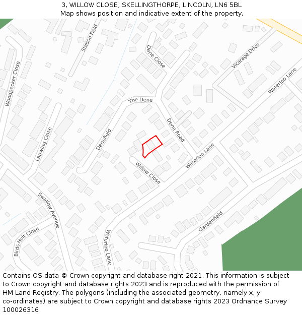 3, WILLOW CLOSE, SKELLINGTHORPE, LINCOLN, LN6 5BL: Location map and indicative extent of plot