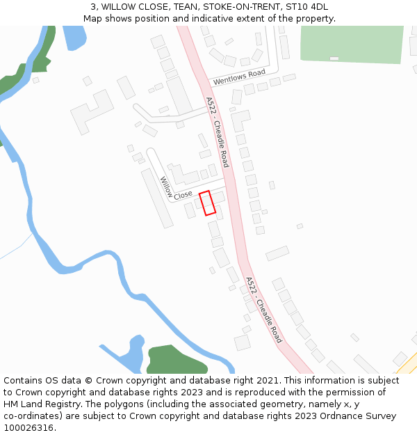 3, WILLOW CLOSE, TEAN, STOKE-ON-TRENT, ST10 4DL: Location map and indicative extent of plot