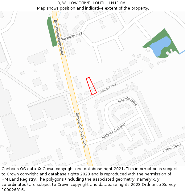 3, WILLOW DRIVE, LOUTH, LN11 0AH: Location map and indicative extent of plot