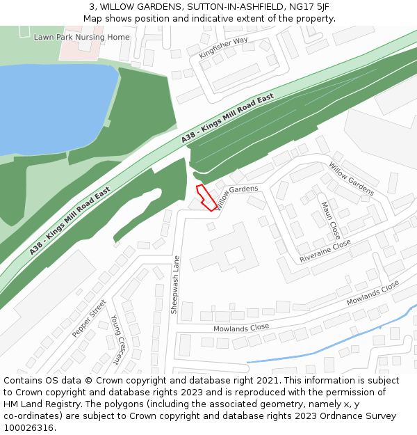 3, WILLOW GARDENS, SUTTON-IN-ASHFIELD, NG17 5JF: Location map and indicative extent of plot