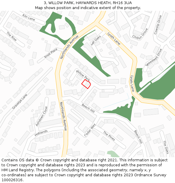 3, WILLOW PARK, HAYWARDS HEATH, RH16 3UA: Location map and indicative extent of plot