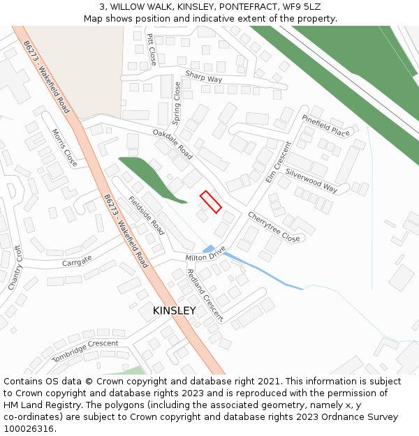 3, WILLOW WALK, KINSLEY, PONTEFRACT, WF9 5LZ: Location map and indicative extent of plot