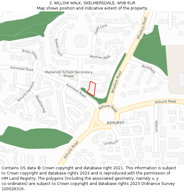 3, WILLOW WALK, SKELMERSDALE, WN8 6UR: Location map and indicative extent of plot