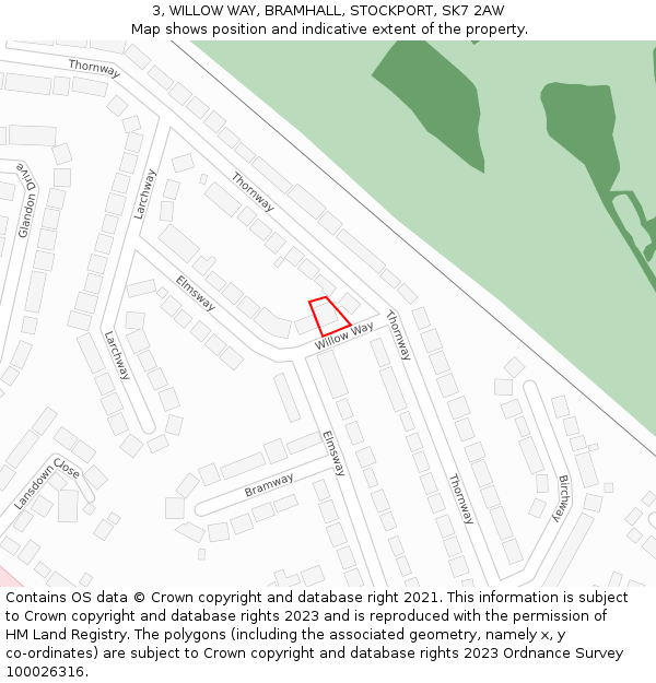 3, WILLOW WAY, BRAMHALL, STOCKPORT, SK7 2AW: Location map and indicative extent of plot