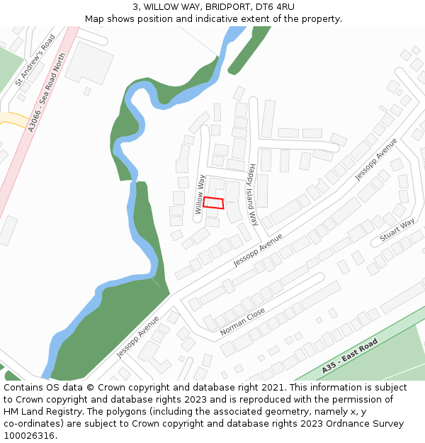 3, WILLOW WAY, BRIDPORT, DT6 4RU: Location map and indicative extent of plot