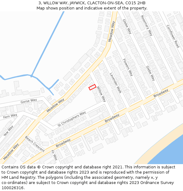 3, WILLOW WAY, JAYWICK, CLACTON-ON-SEA, CO15 2HB: Location map and indicative extent of plot