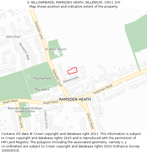 3, WILLOWMEADE, RAMSDEN HEATH, BILLERICAY, CM11 1HY: Location map and indicative extent of plot