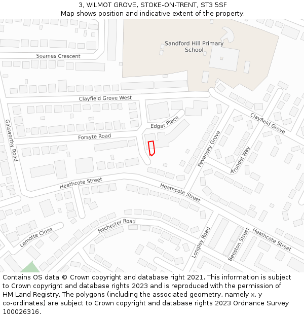 3, WILMOT GROVE, STOKE-ON-TRENT, ST3 5SF: Location map and indicative extent of plot