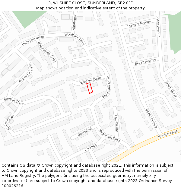 3, WILSHIRE CLOSE, SUNDERLAND, SR2 0FD: Location map and indicative extent of plot