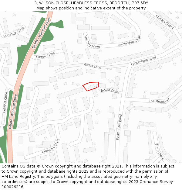 3, WILSON CLOSE, HEADLESS CROSS, REDDITCH, B97 5DY: Location map and indicative extent of plot